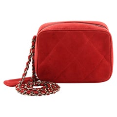 Chanel Vintage Chain Wristlet Clutch Quilted Suede Mini