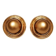 1990s Ciner Gold Tone Button Clip-on Earrings