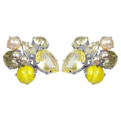 1961 Christian Dior Gelbe und perlenbesetzte Cluster-Ohrringe