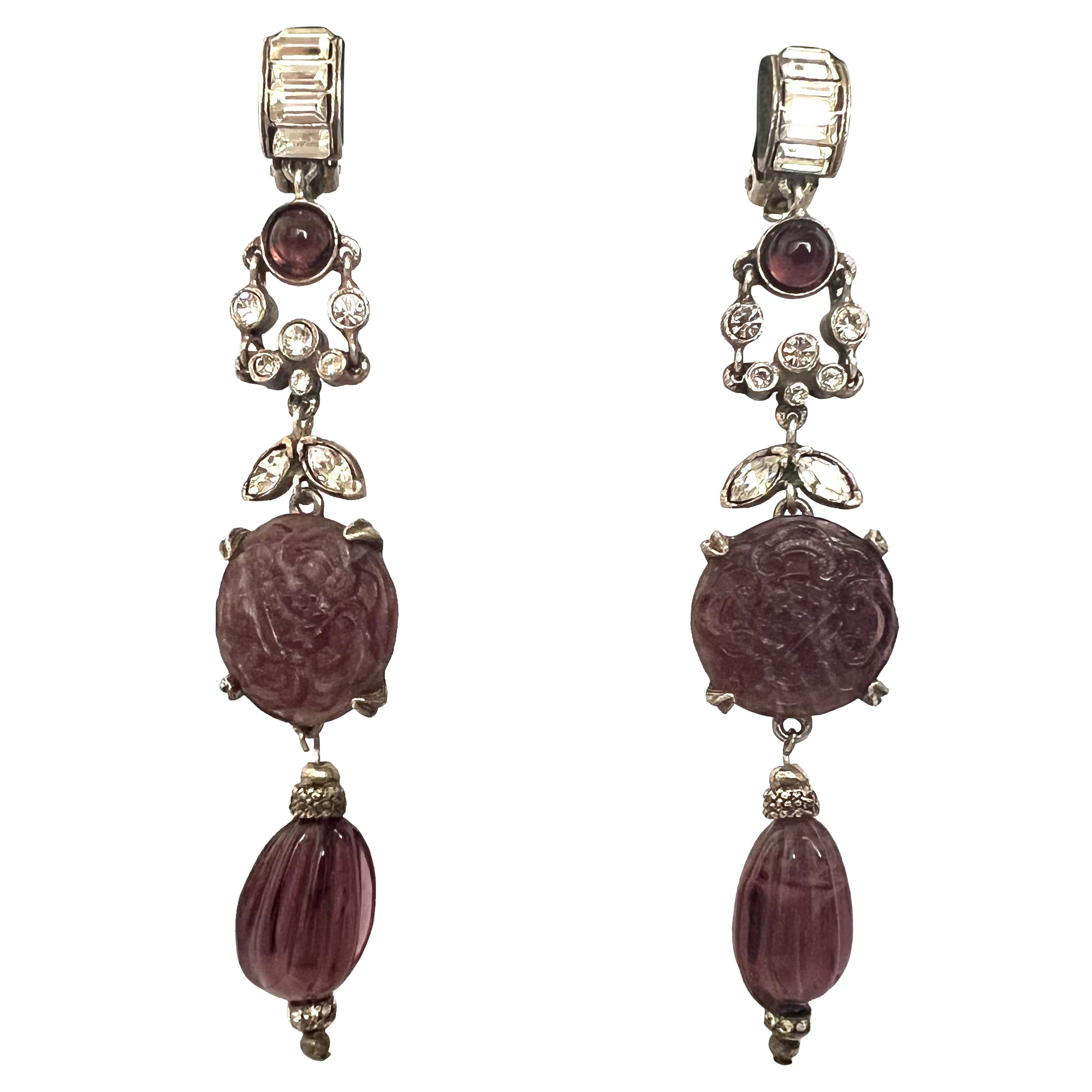 Christian Dior Haute Couture Carved Amethyst Earrings 