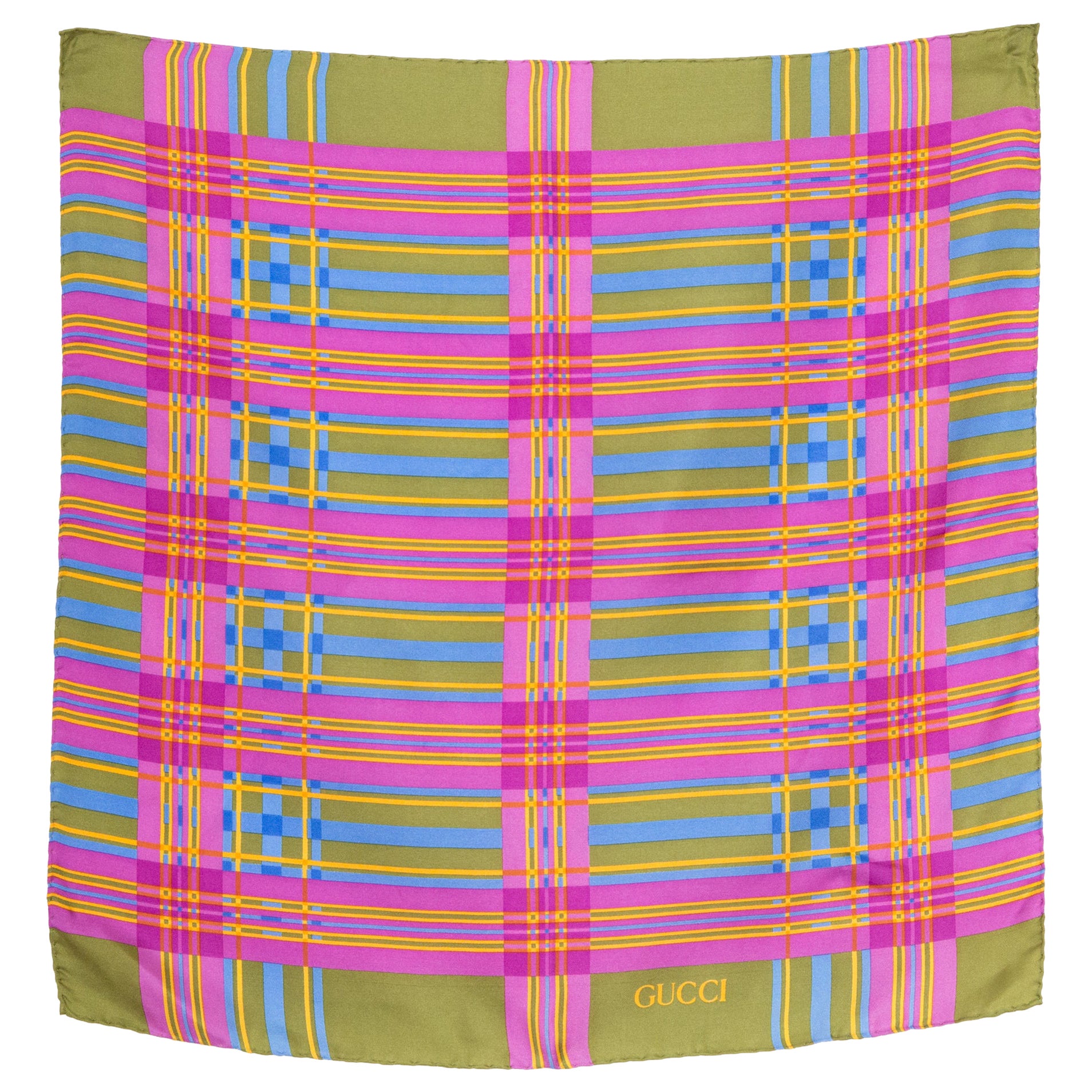 Gucci Multico Check Printed Silk Scarf For Sale