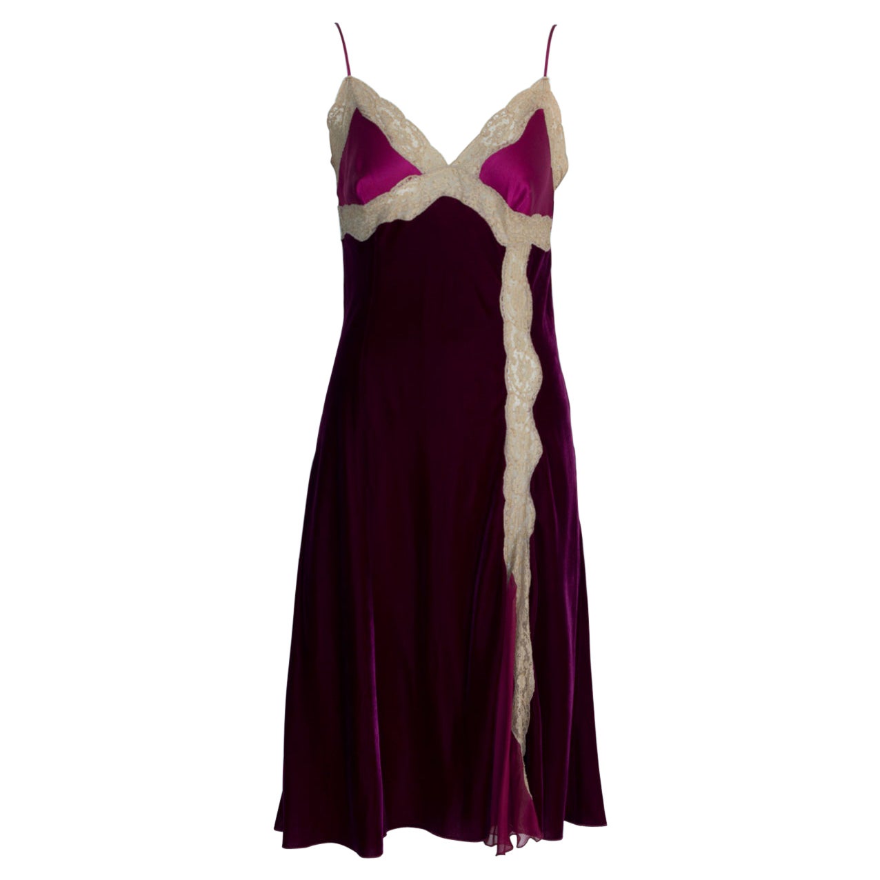 Alberta Ferretti Velvet & Silk Lace Trimmed Slip Dress