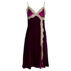 Alberta Ferretti Velvet & Silk Lace Trimmed Slip Dress