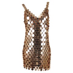 Paco Rabanne emblematic mini dress in gold plastic discs and jump rings, c.1996