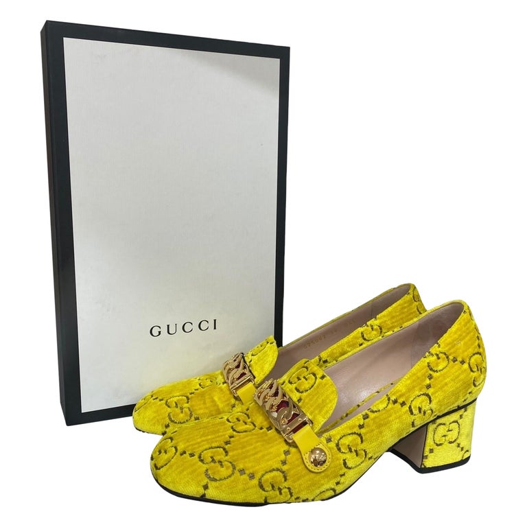 Gucci Yellow Velvet Moccasin Sylvie For Sale at 1stDibs