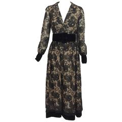 Vintage Lillie Rubin black lace & velvet ballet length dress 1970s 10