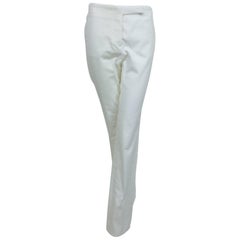 Vintage Chanel white cotton twill buckle back fly front trousers 1990s
