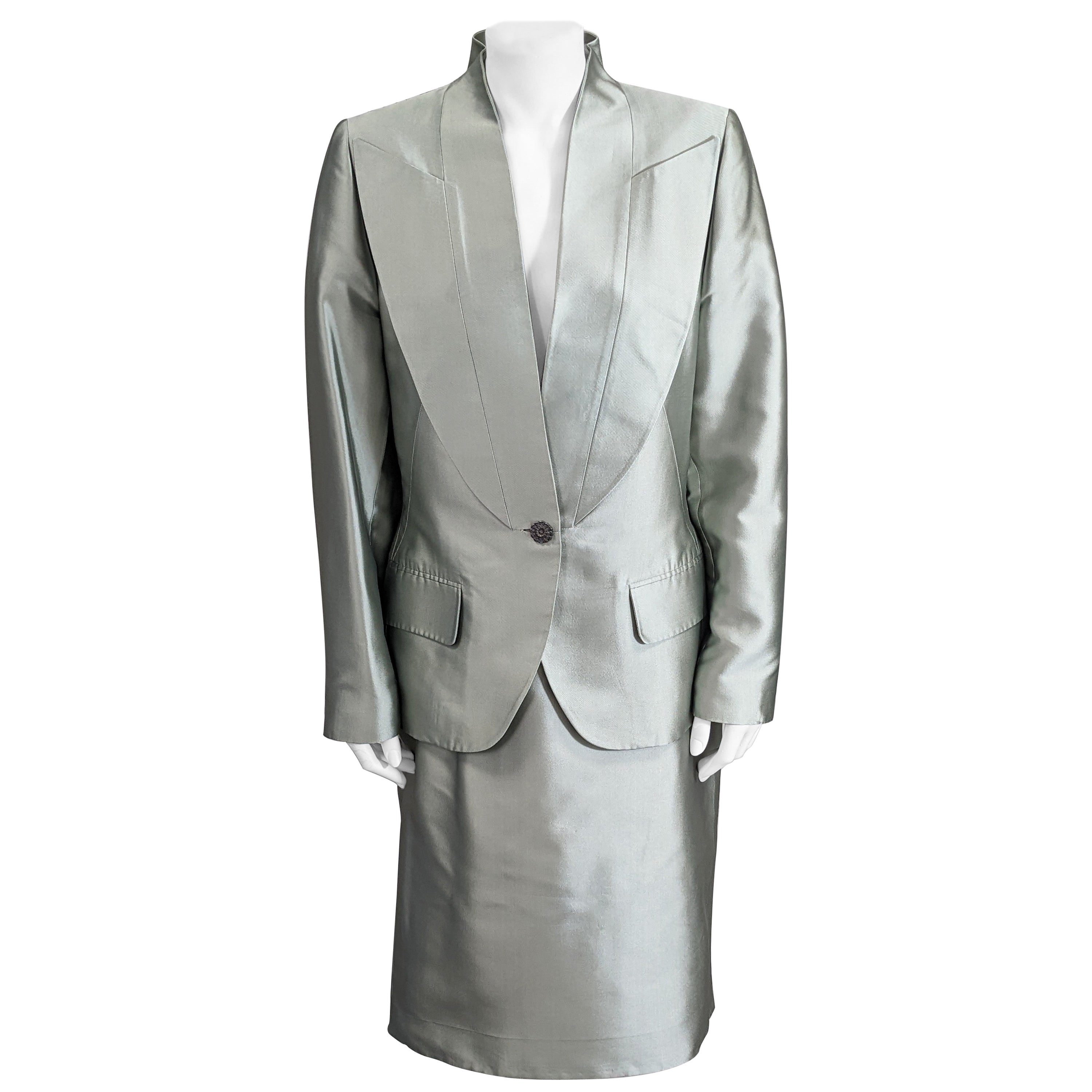 Givenchy Haute Couture Celadon Silk Twill Suit, Alexander McQueen For Sale