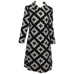 Retro Donald Brooks geometric black & white coat dress 1960s