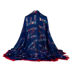 Chanel New Navy Red Cashmere Shawl