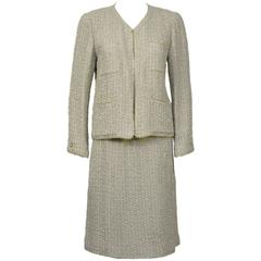Vintage Spring 1999 Chanel Pearl Trim Boucle Skirt Suit