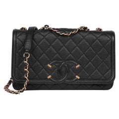 CHANEL Black Quilted Caviar Leather Medium Filigree Flap Bag