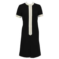 1960's Black and Cream Knit Dress With Rhinestones