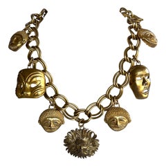Isabel Canovas Vintage Gilt Mask Charm Necklace