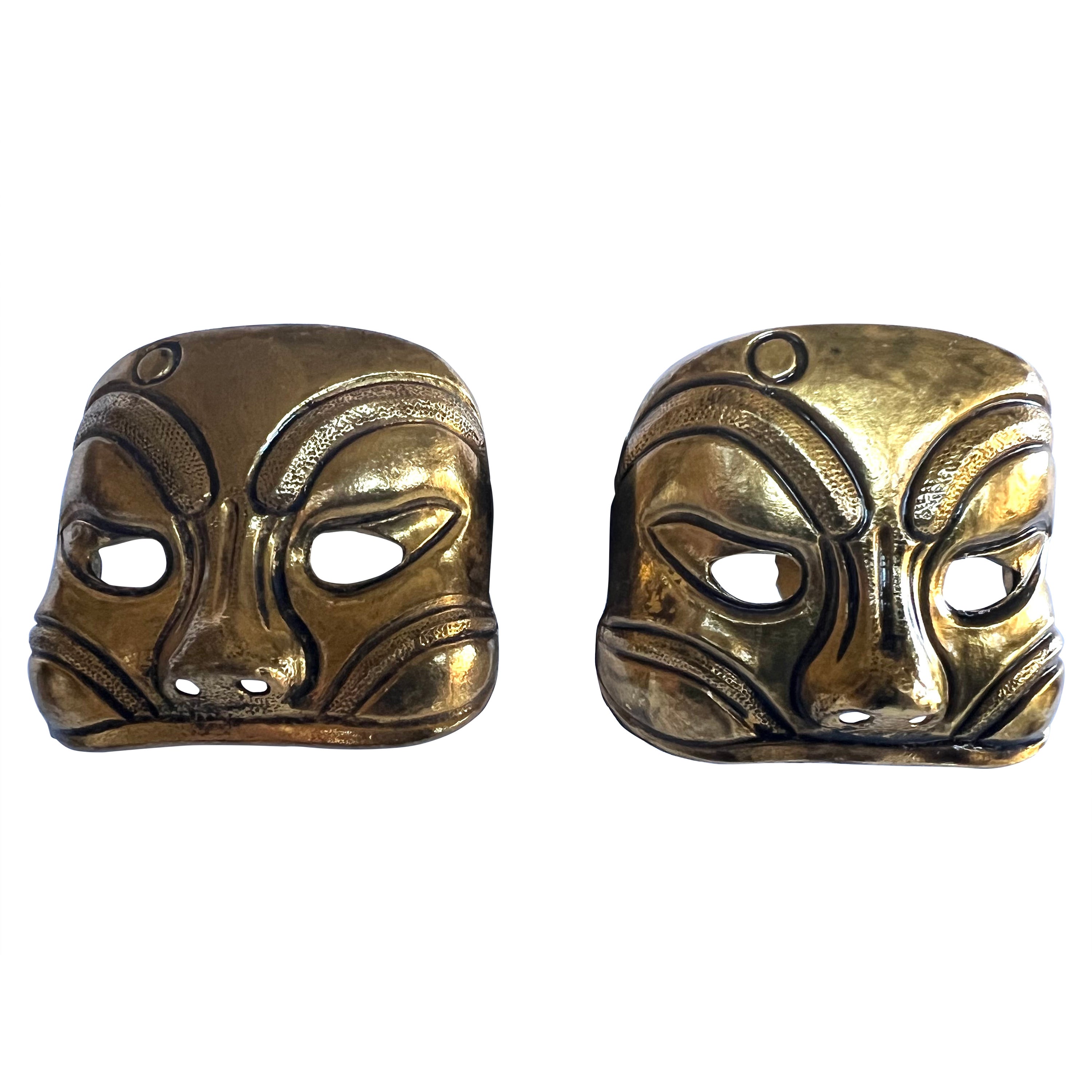 Vintage Isabel Canovas Boucles d'oreilles masque doré en vente