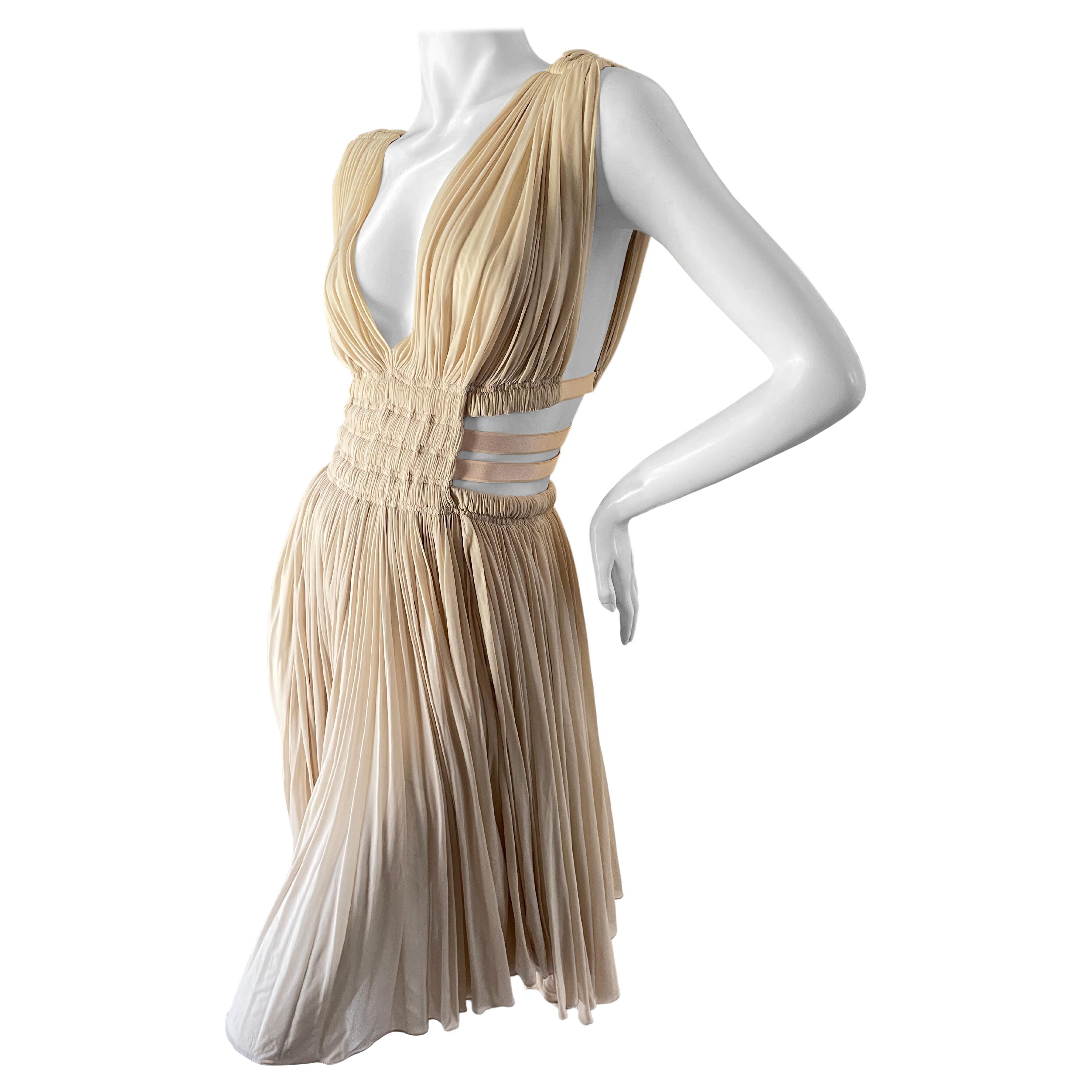 Azzedine Alaia Original Vintage 2004 Pleated Goddess Dress with Side Straps 38 For Sale