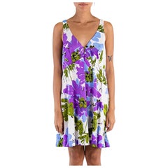 1970S VERA Purple & White Floral Nylon Tricot Jersey Slip Dress Negligee