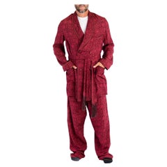 1920S HUBERT AND WHITE INC Garnet Red Rayon Jacquard Robe & Lounge Pants
