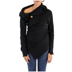 2000S COMME DES GARCONS Black Wool Blend Knit Deconstructed Spiral Cut Sweater 