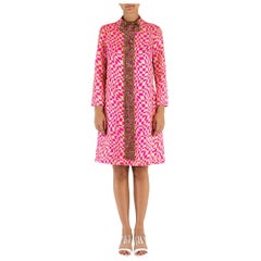 Retro 1960S Neon Pink Lurex & Acrylic Blend Jacquard Sequin Bead Encrusted Dress