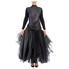 2000S JEAN PAUL GAULTIER Black Silk Knit Sleeves & Tulle Skirt Gown