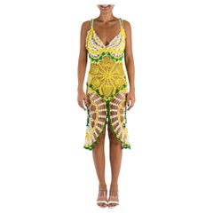 COLLECTION MORPHEW - Robe mid-robe en dentelle de coton et crochet jaune et vert