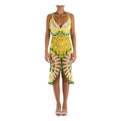 MORPHEW COLLECTION Gelbes & grünes Baumwoll-Häkelspitzenkleid aus Baumwolle