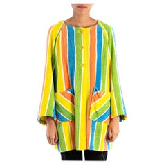 1970S Multicolor Cotton Terry Cloth Beach Coat With Pockets