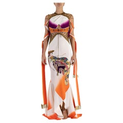 MORPHEW ATELIER Jewel-Tone Bias Cut Japanese Kimono Silk Hand Painted Gown With