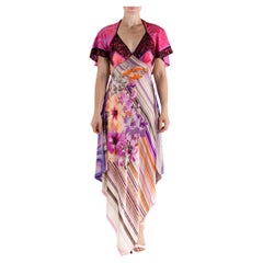 MORPHEW COLLECTION Purple, Pink Floral Silk Twill 3-Scarf Dress Made From Vinta