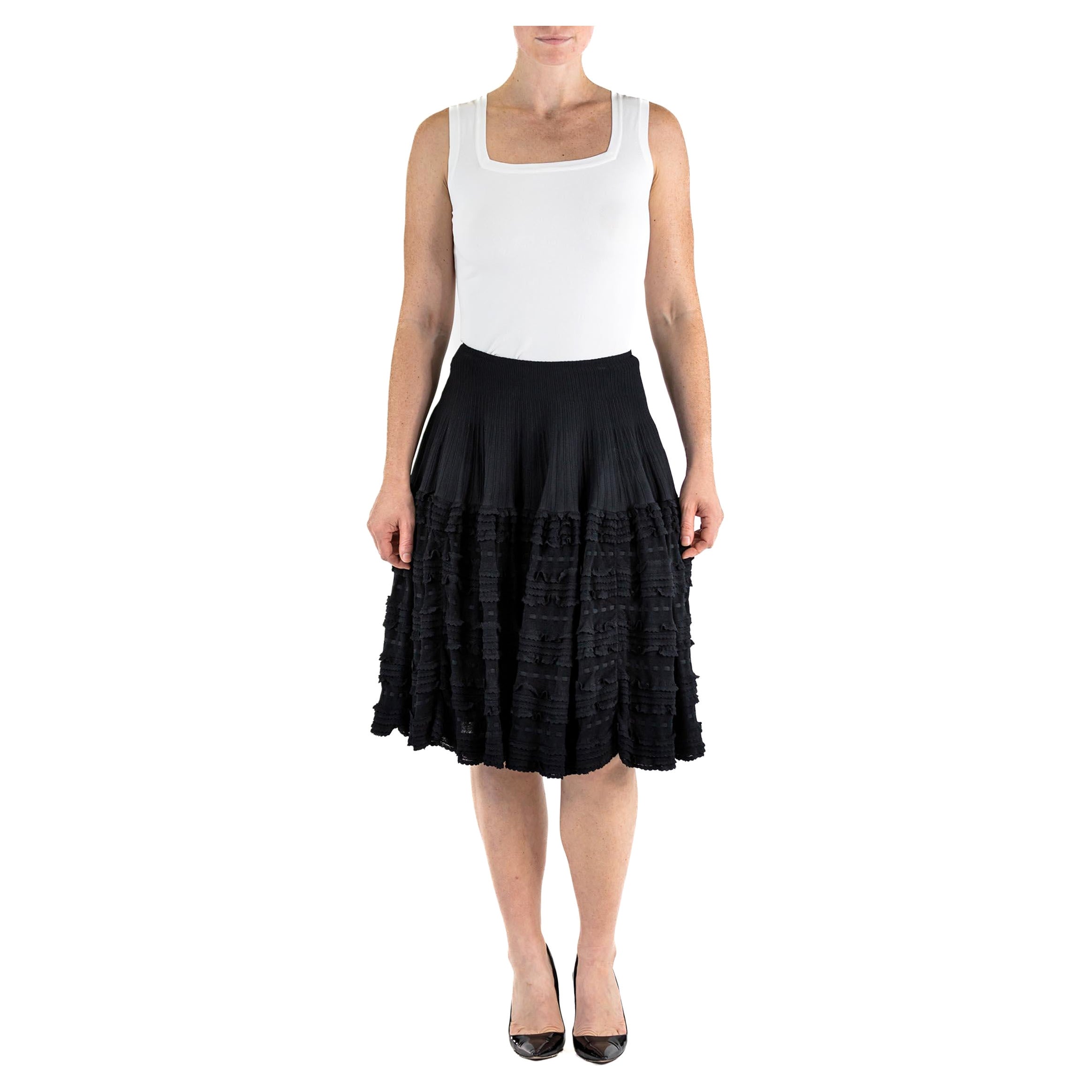 2000S AZZEDINE ALAIA Black White Rayon Blend Crotchet Knit A Line Skirt And Tan For Sale