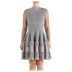2000S AZZEDINE ALAIA Oyster Grey Wool Blend A Line  Dress With Knit Bottom Deta