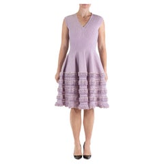 2000S AZZEDINE ALAIA Lilac Wool Blend V Neck A Line  Dress Knit Ruffle Trim