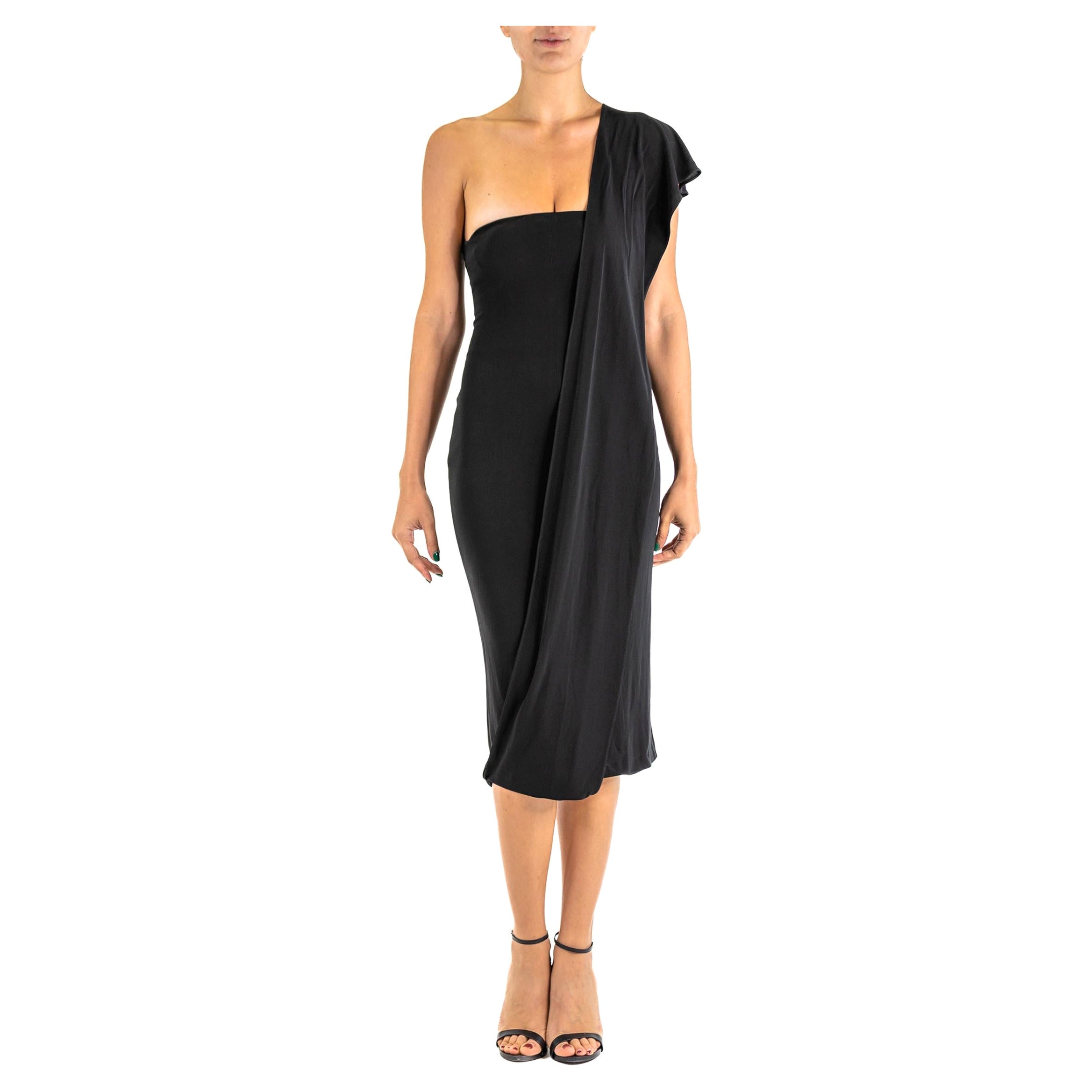 1990S HERVE LEGER Black Rayon Blend Strapless Dress With One Shoulder Sash For Sale