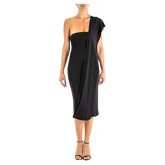 Vintage 1990S HERVE LEGER Black Rayon Blend Strapless Dress With One Shoulder Sash