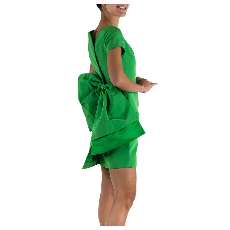 1990S ISAAC MIZRAHI Lime Green Silk Faille Cocktail Dress With Giant