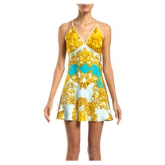 Morphew Collection Sciarpa in twill di seta blu acqua e oro Versace Trésor De La Mer M