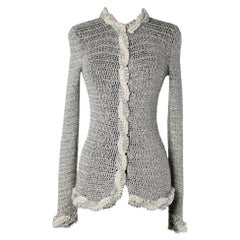 Silver lurex knitted cardigan beaded on the front Loris Azzaro Paris