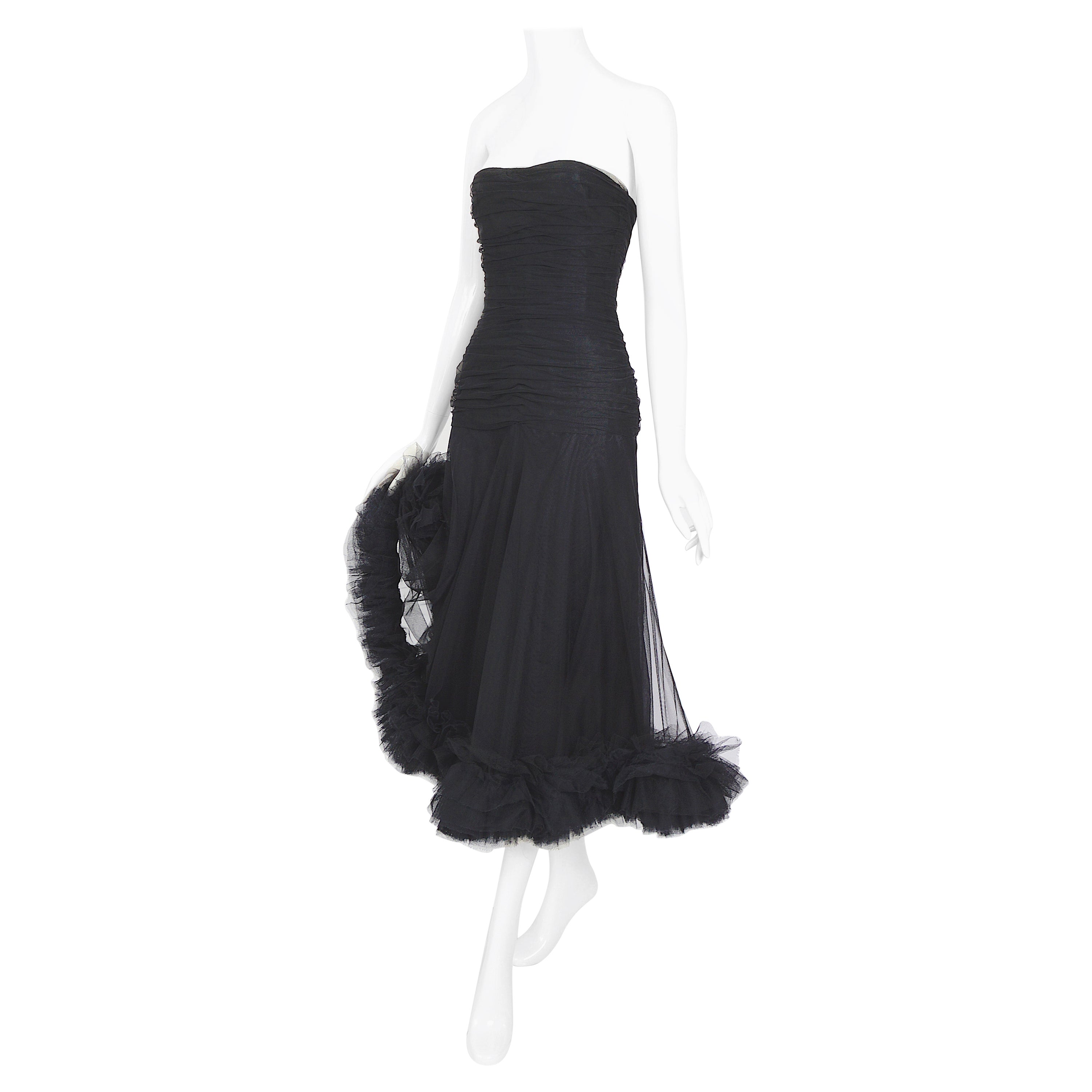 Christian Dior by Marc Bohan vintage numbered couture black tulle evening dress For Sale