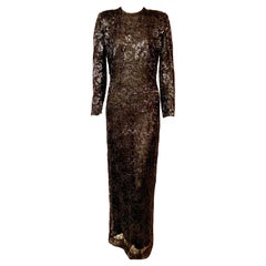 Vintage Armani Beaded Black Lace and Chiffon Evening Dress