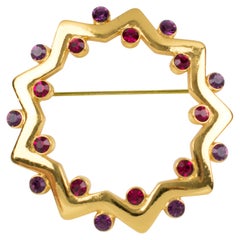 Used Yves Saint Laurent YSL Purple and Red Jeweled Pin Brooch 