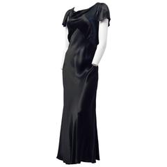 30s Black Satin Bias Cut Evening gown 