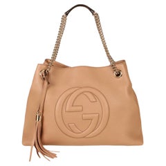 NEW Gucci Beige Pebbled Leather Medium Soho Chain Tote Shoulder Bag