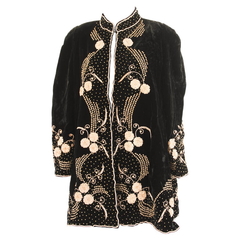 Vintage Bohemian Chic Beaded Black Velvet Jacket 1980's For Sale at 1stDibs