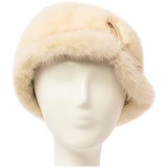 60s Cream Mink Hat with Satin Band & Bow 