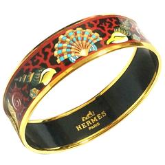 Retro Hermes cloisonne enamel golden thick bangle, bracelet  with ocean, black