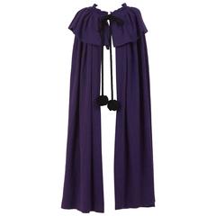 1970s Saint Laurent Rive Gauche Purple Wool Cape Cloack Coat