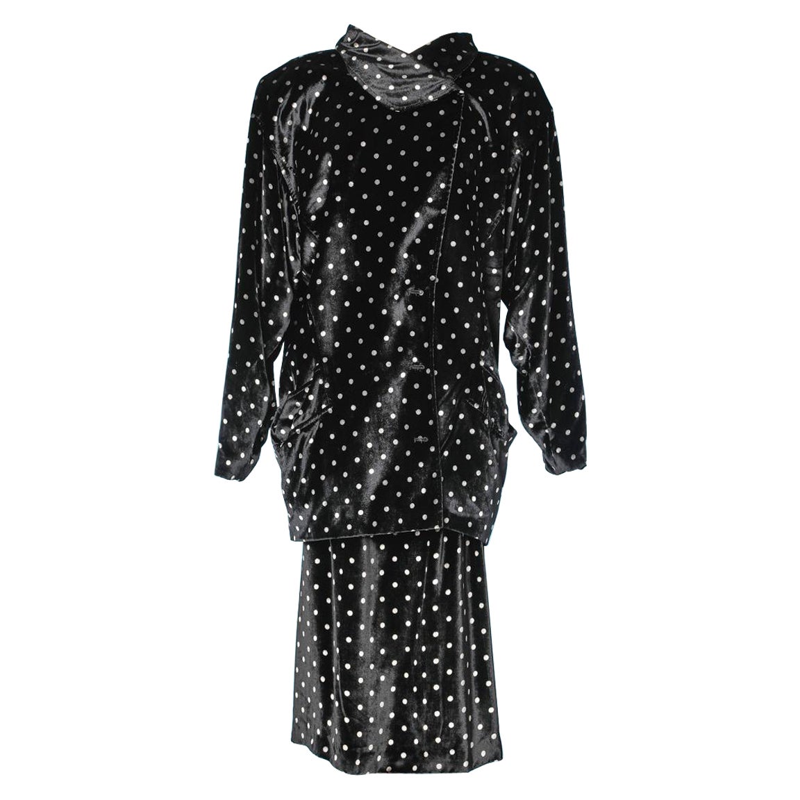 Black and white polka dots silk velvet ensemble Ungaro Solo Dona  For Sale