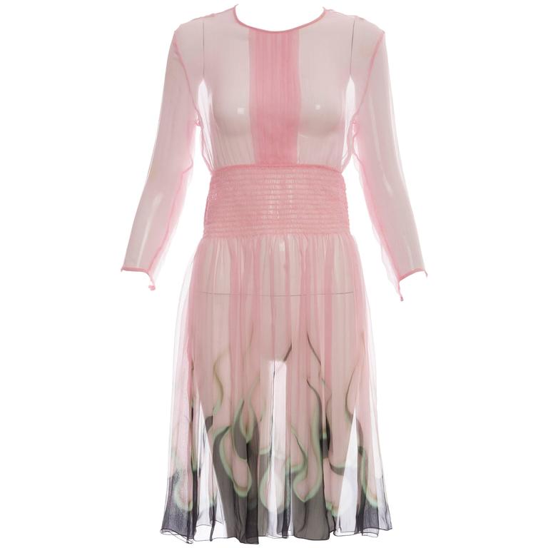 prada chiffon dress Prada Spring 1996 Grapevine Butterfly Floral Appliqe Silk Chiffon Slip Dress 42