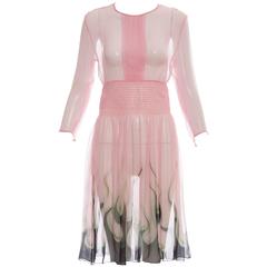 Prada Pink Silk Chiffon Dress With Flame Print At Hem, Spring 2012